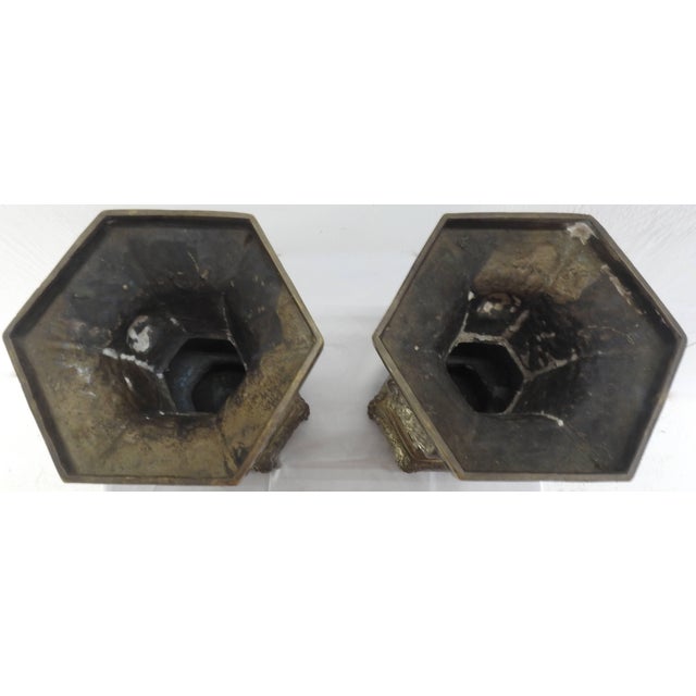 Pair of Bronze With Tinned Overlay Asian Vases For Sale - Image 9 of 11