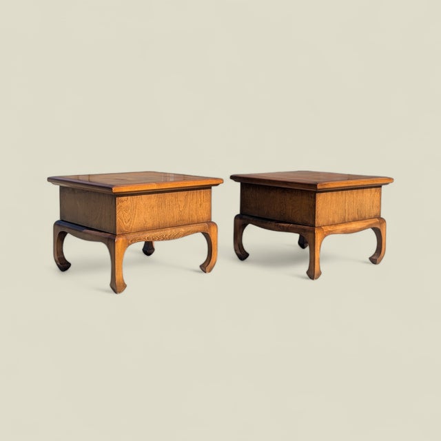 Pair of Mid-Century Solid Wood Chinoiserie Nightstands For Sale - Image 10 of 16
