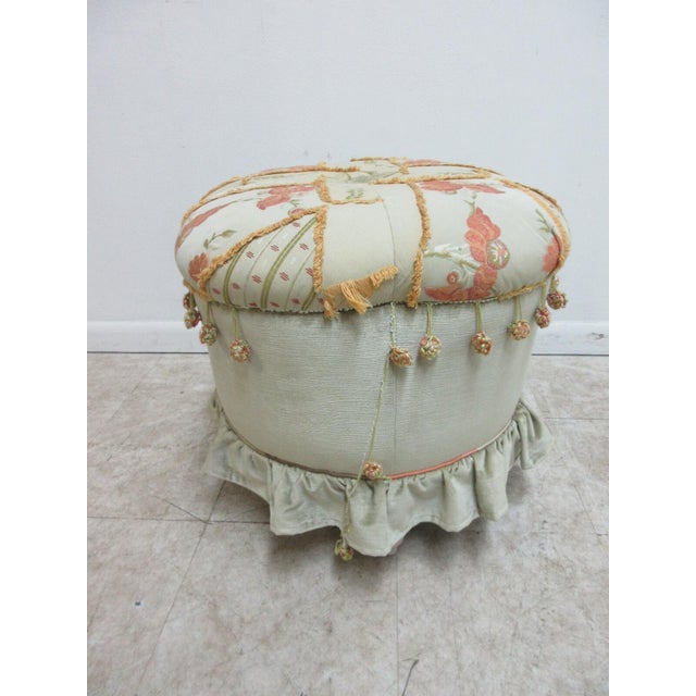 Off-white 1990s Lauren Brooks Vanguard Puff Ottoman Italian Crewel Stitch Ottoman Foot Stools For Sale - Image 8 of 11