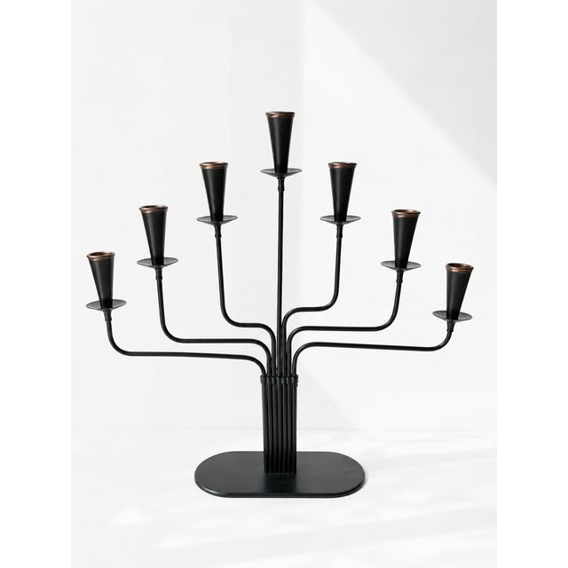 Seven-Arm Candelabra in Black Metal and Copper attributed to Gunnar Ander for Ystad-Metall, Sweden, 1960s For Sale - Image 11 of 11