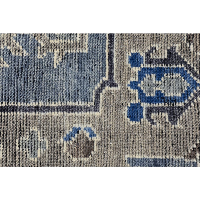Modern Hand-Knotted Oushak Style Area Rug in Slate Grey & Cobalt Blue Wool 9x12 For Sale - Image 9 of 12