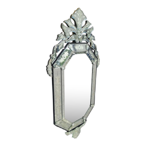 Venetian Hollywood Regency Etched Cut Glass Pagoda Style Narrow Wall Mirror