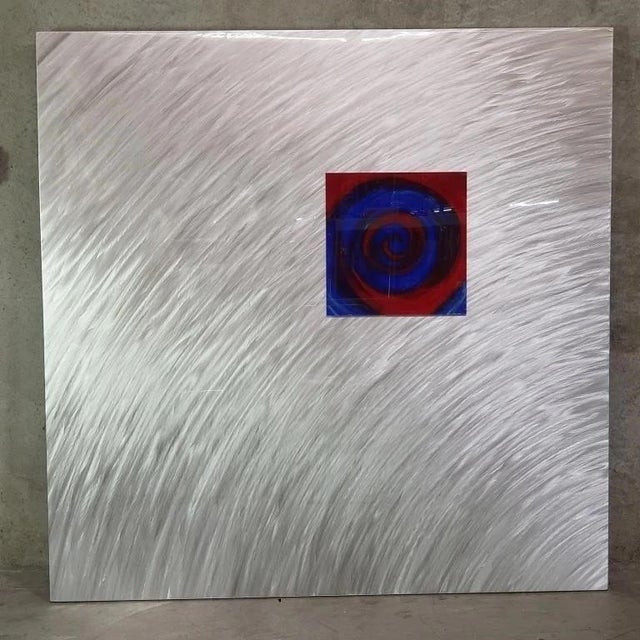 Steve Prachyl “Sweet and Silent Planet” Large Brushed Aluminum Wall Art, 60”sq — Vertical for Cantoni For Sale - Image 4 of 5