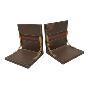 1970s Vintage Gucci Leather and Brass Bookends - Pair