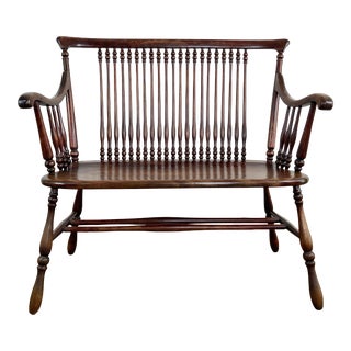 Antique Black Walnut Spindle Back Bench For Sale