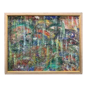 Mid Century Abstract Oil Painting Impasto Texture