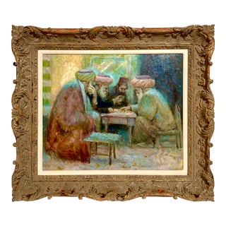 Richard Judson Zolan, Richard Zolan Impressionist Oil Painting Judaica Sephardic Rabbi Playing Chess For Sale
