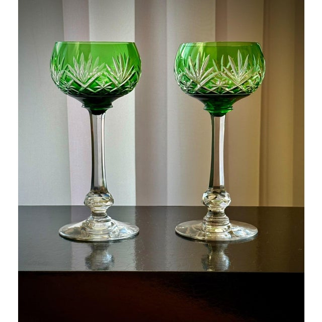 Green Green Massenet Crystal Hock Glasses by Saint-Louis, 1920, Set of 2 For Sale - Image 8 of 16
