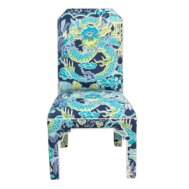 Pair MCM CasaBique Ming Armchairs in Thibaut “Imperial Dragon” For Sale - Image 17 of 18
