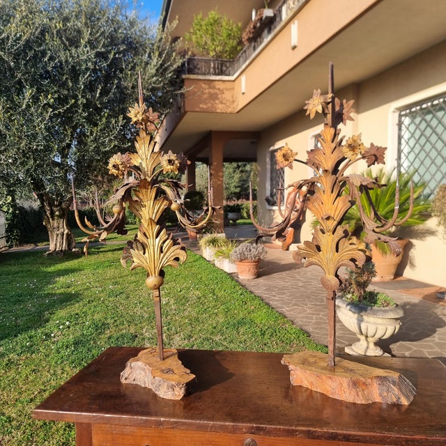 Gold 19th Century Gilded Sheet Metal Candelabra Pair, Set of 2 For Sale - Image 8 of 14