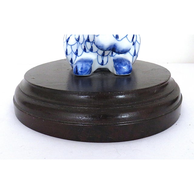 Late 20th Century Pair of Petite Bunny Rabbit Table Lamps Blue & White Fishnet For Sale - Image 5 of 9