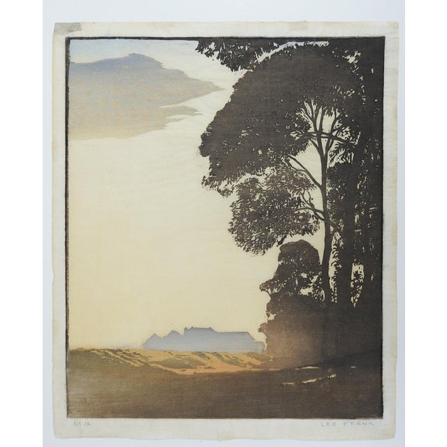 Rustic Early 20th Century Leo Frank Forest Landscape Woodcut For Sale - Image 3 of 7