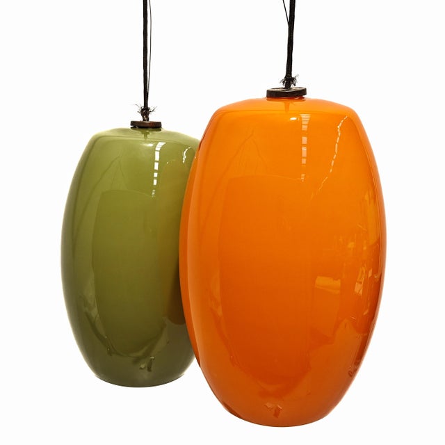 Vintage Green and Orange Glass Pendant attributed to Alessandro Pianon for Vistosi, 1960s For Sale - Image 10 of 12