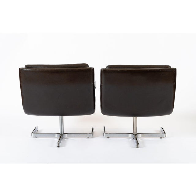 1970s Mid Century French Brown Leather Lounge Chairs by Raphael Raffel 1970s For Sale - Image 5 of 18