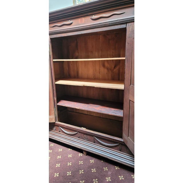 Antique 1812 Nordic French Baroque Renaissance Oak Armoire Hand Carved Sea Serpents For Sale - Image 9 of 10