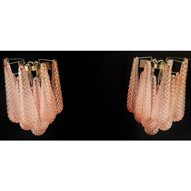 Vintage Pink Glass Petal Drop Wall Sconces, Murano, 1970s, Set of 2 For Sale - Image 9 of 15