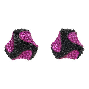 Richard Kerr Pair of Clip Earrings Black and Fuchsia Crystal Jeweled Paved