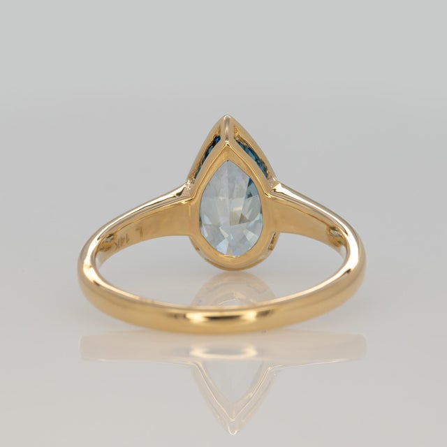 Metal 2Ct Blue Lab Diamond Ring With Natural Diamond Accents: Solid 14k Gold, 11x6mm, Size 6.75 For Sale - Image 7 of 8
