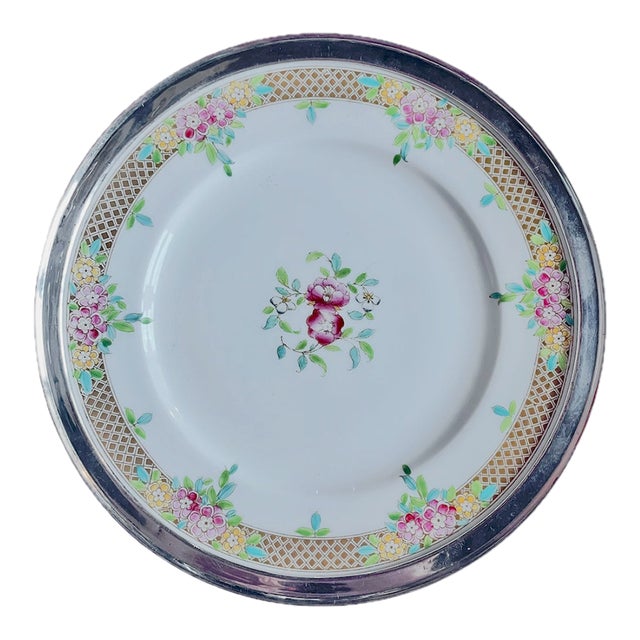 Antique Royal Worcester Silver-Plated Rimmed Plate For Sale