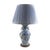 Chinese Blue/ White vase depicting floral garden motif. Size: 16" tall to base of lamp, 8" diameter. Age unknown.