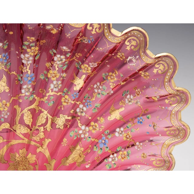 Moser Glassworks Late 19th Century Moser Cranberry Glass Shell Dish With Enamel & Gilt For Sale - Image 4 of 18