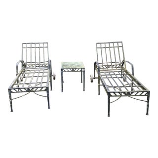 1990s Outdoor Cast Aluminum Chaises with Wheels - Set of 2 For Sale