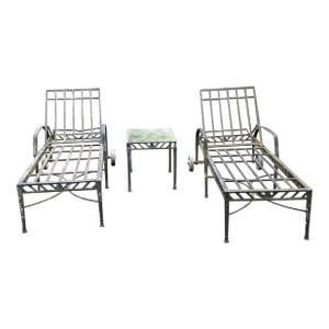 1990s Outdoor Cast Aluminum Chaises with Wheels - Set of 2