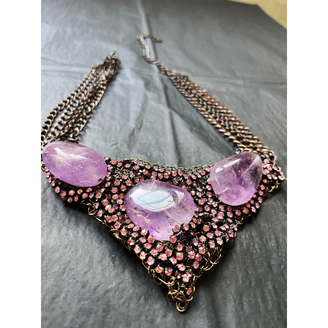 1990s Vintage Purple & Pink Rhinestone Necklace For Sale - Image 6 of 8