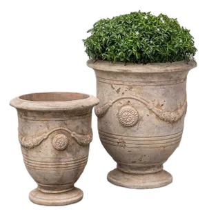 Anduze Urn - Antico Brown Terra Cotta Planters, Set of 2