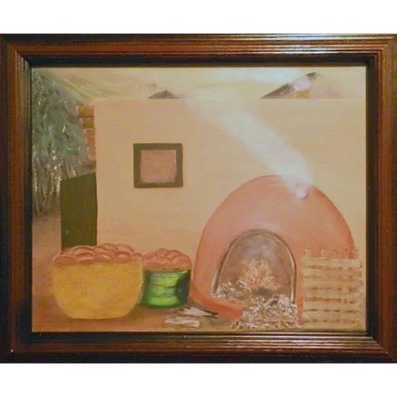 Many Loaves of Bread for Fiesta Angie Sanchez Carlson Year: 2006 Size: 16 in. x 20 in. Framed size: 20.5 x 24.5 inches Oil...