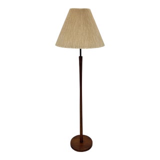 Mid-Century Teak Danish Floor Lamp With Original Pleated Linen Shade For Sale