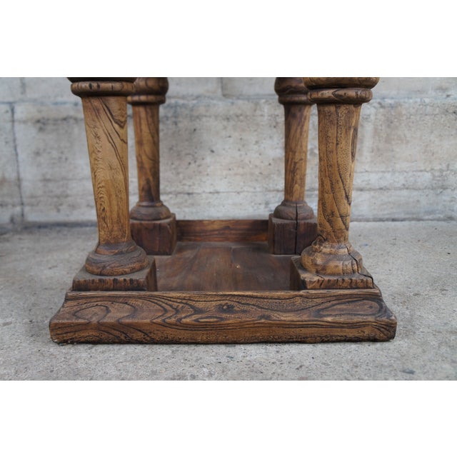 Late 20th Century English Weathered Oak Farmhouse Pedestal Side Table Plant Sculpture Stand For Sale - Image 6 of 12