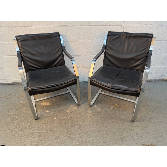 Walter Knoll Mid 20th Century Leather and Chrome Armchairs Attributed to Rudolf Glatzel for Walter Knoll For Sale - Image 4 of 18