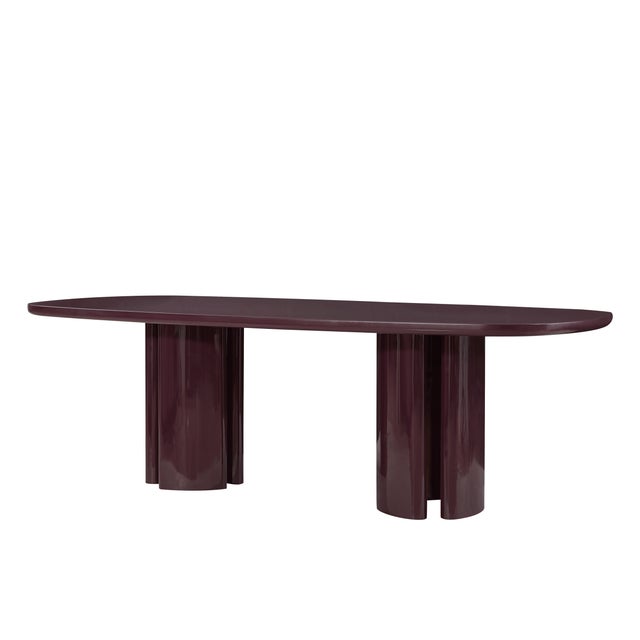 Boho Chic Zola Burgundy Lacquer Oval Dining Table For Sale - Image 3 of 11