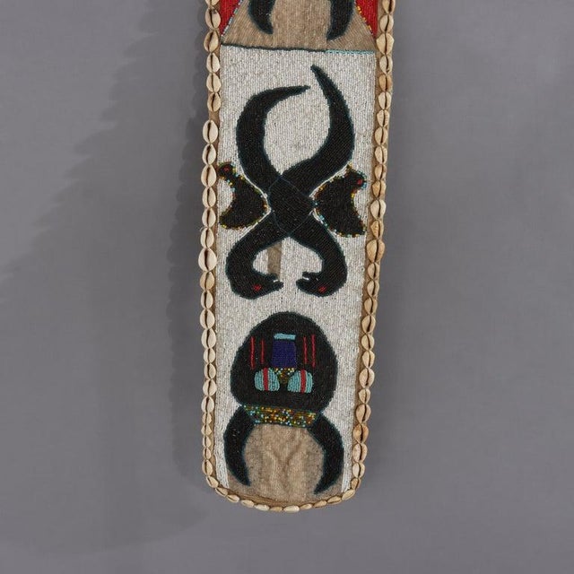 Three Antique Nigerian Yoruba Figural Beaded Pieces With Shells: 2 Sashes & 1 Bag, 19thC Measures - sash - 54" x 7 3/4" x...