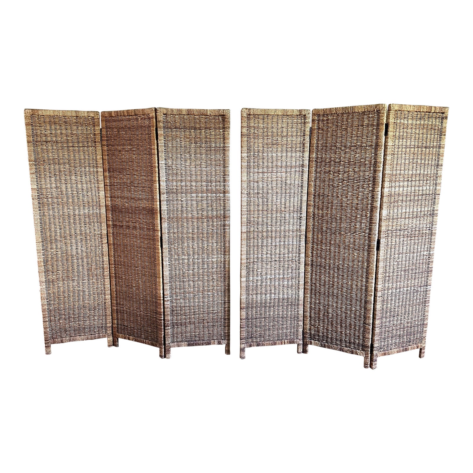 Vintage Woven Seagrass Rattan Screen Room Dividers a Pair | Chairish