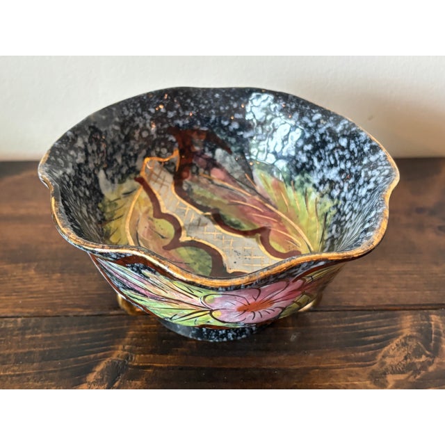 Mid 20th Century Italian Hand Painted Glossy Dish With Florals For Sale - Image 6 of 8