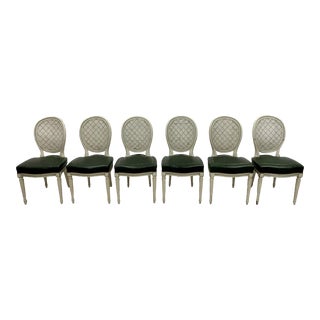 Louis XVI Cane Back and Leather Dining Chairs - Set of 6 For Sale