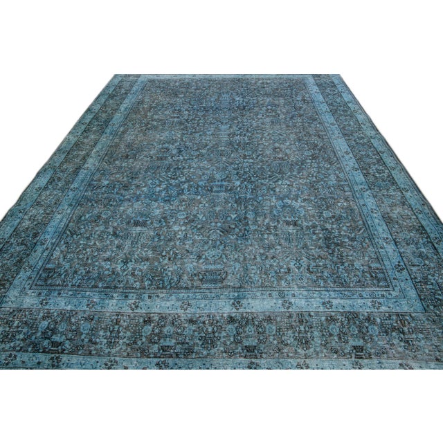 Persian Vintage Persian Overdyed Handmade Floral Blue Wool Rug For Sale - Image 3 of 11
