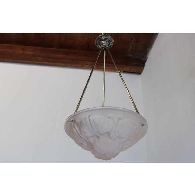 Antique Art Deco Art Nouveau Floral Pendant Chandelier in Soft Pink by Degue, 1930 For Sale - Image 14 of 14