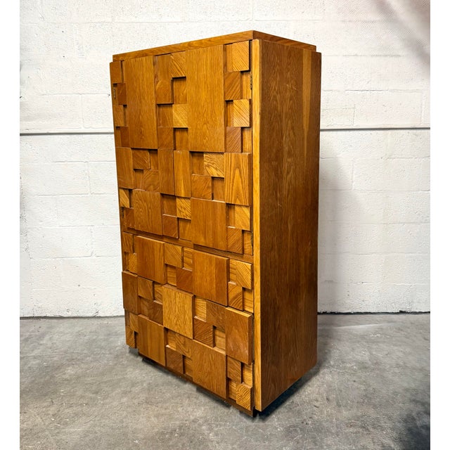 Lane  brutalist Vintage MCM Lane “Staccato” Brutalist Armoire For Sale - Image 4 of 6