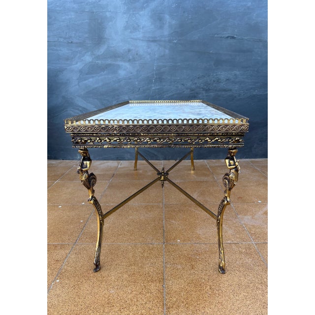 Neoclassical Bronze and Marble Coffee Table with Swan Motifs, 1940s For Sale - Image 11 of 15