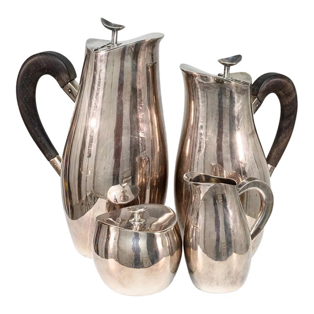 Margret Craver for Towle Attributed Four Piece Sterling Silver Tea Set Wood - Set of 4 For Sale