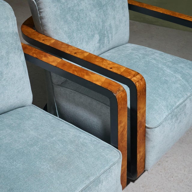 Art Deco Lounge Chairs with Burlwood and Ebonized Frames, Italy, Set of 2 For Sale - Image 6 of 10