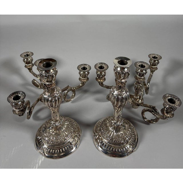 Pair of Rococo Candelabra in Solid Silver 950, Louis XV Style, 18th Century For Sale - Image 9 of 11