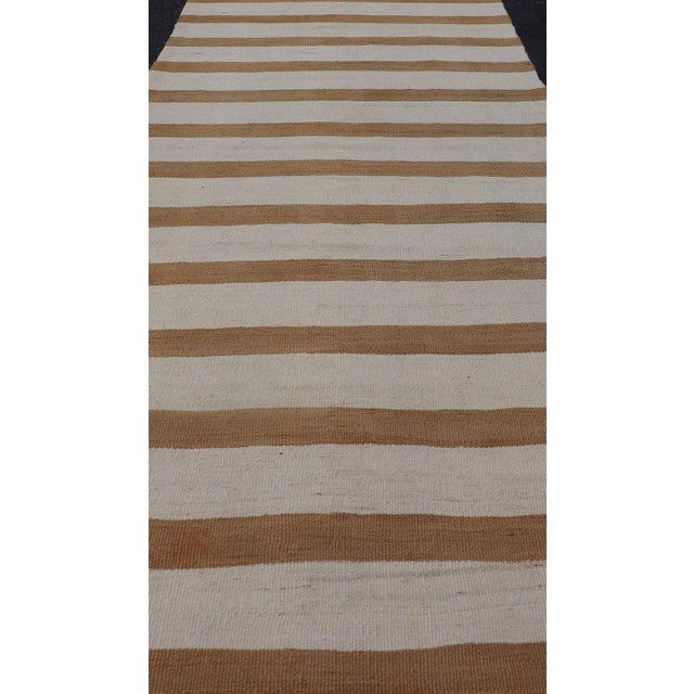Modern Mid 20th Century Vintage Turkish Kilim Rug With Horizontal Stripes in Light Brown and Cream For Sale - Image 3 of 11