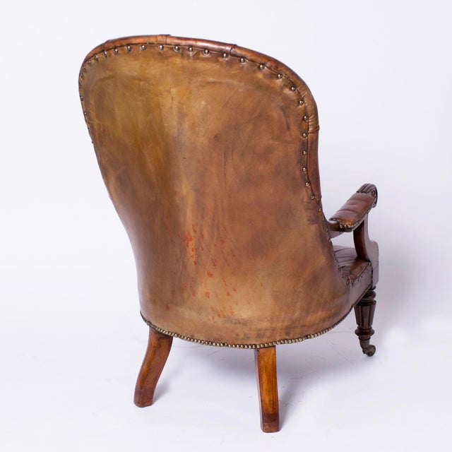 Antique Pair of English Button Tufted Leather Armchairs | Chairish