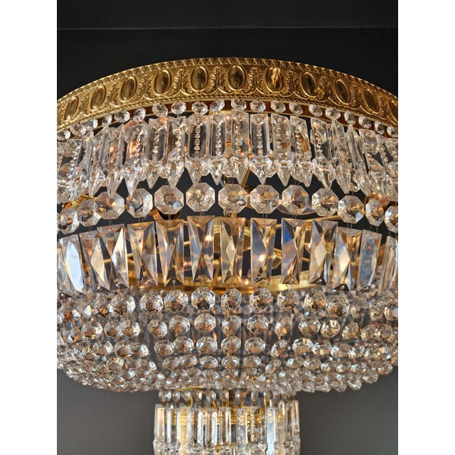 Brass 1930s Low Plafonnier Crystal Chandelier Brass Lustre Ceiling Art Deco Gold For Sale - Image 8 of 12