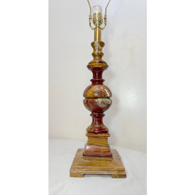 Abstract 1980s Abstract Large Solid Heavy Brown Purple Green Onyx Stone Electric Table Lamp Light For Sale - Image 3 of 13