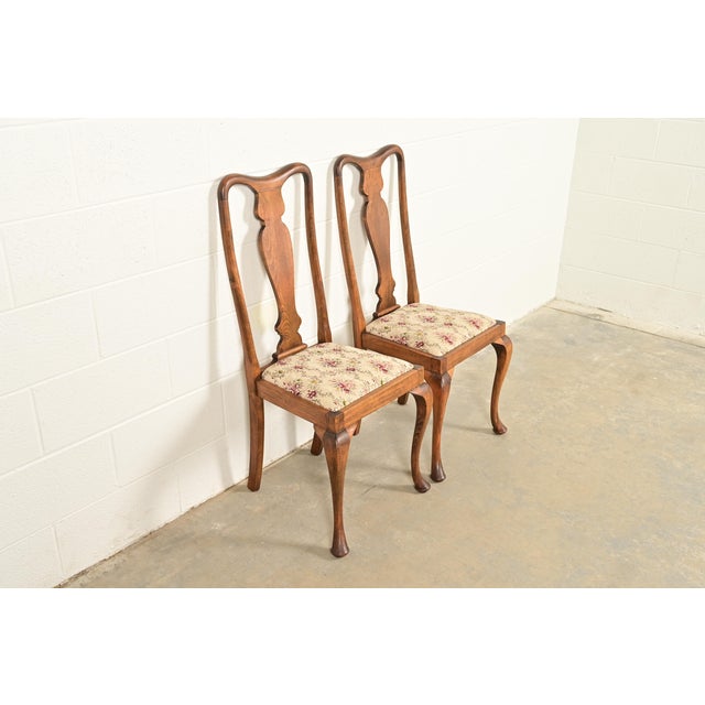 Baker Furniture Company Baker Furniture Style Queen Anne Solid Oak Side Chairs or Dining Chairs, Pair For Sale - Image 4 of 12